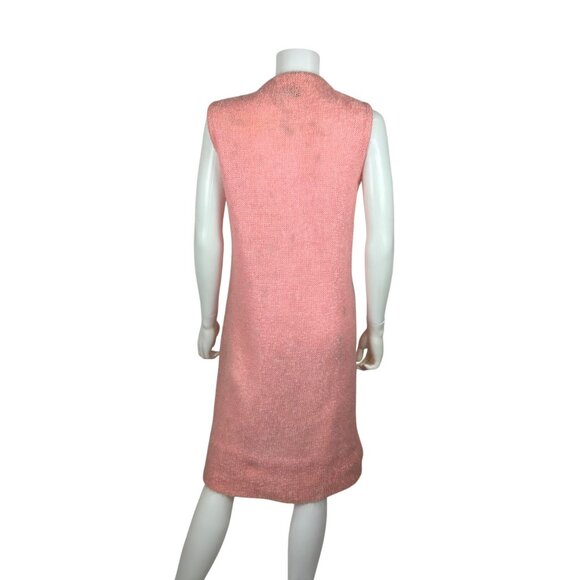 Vintage 60s Sweater Dress Womens Medium Pink Mohair Button Down Sleeveless Shift - Picture 9 of 10